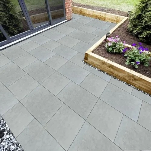 Half Honed And Tumbled Brushed Grey Limestone Paving