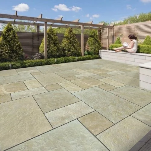 Half Honed And Tumbled Brushed Yellow Limestone Paving